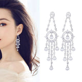 Silver Needle Tassel Earrings High Cubic Zircon Fine Jewelry