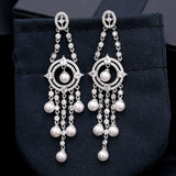 Silver Needle Tassel Earrings High Cubic Zircon Fine Jewelry