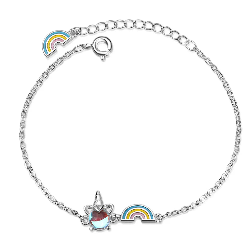Silver Opal Rainbow Unicorn Charm Bracelet