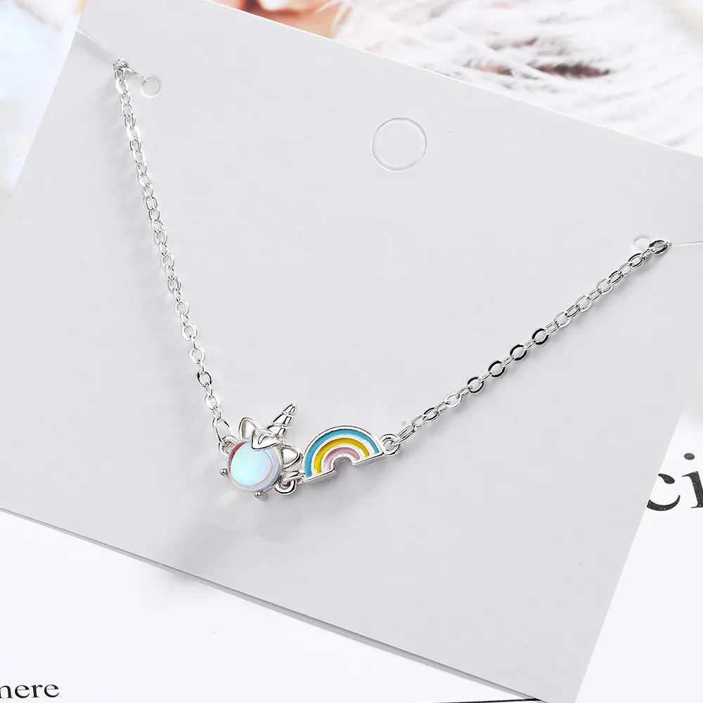 Silver Opal Rainbow Unicorn Charm Bracelet