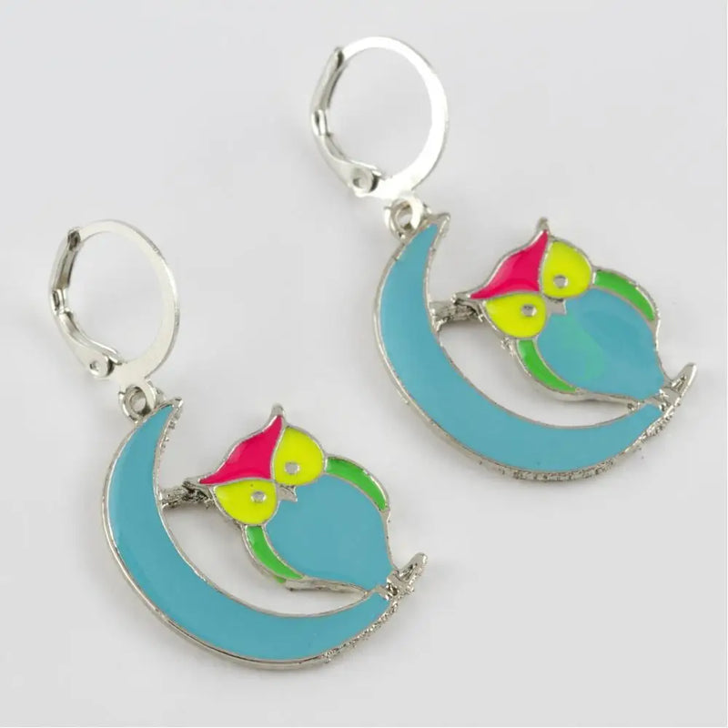 Silver Owl Cabochons Earrings