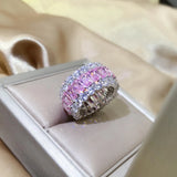 Pink Zircon Crystal Wedding Rings for Women Silver Stone Ring