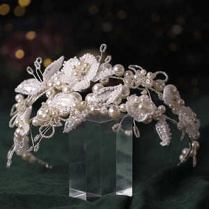Silver Pearl Crystal Hairband Tiara Headbands Bridal Hair Jewelry