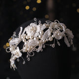 Silver Pearl Crystal Hairband Tiara Headbands Bridal Hair Jewelry