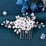 Silver Pearl Crystal Wedding Hair Combs Bridal Flower Headpiece Hair Accessories
