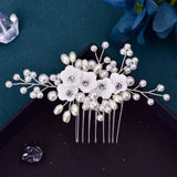 Silver Pearl Crystal Wedding Hair Combs Bridal Flower Headpiece Hair Accessories
