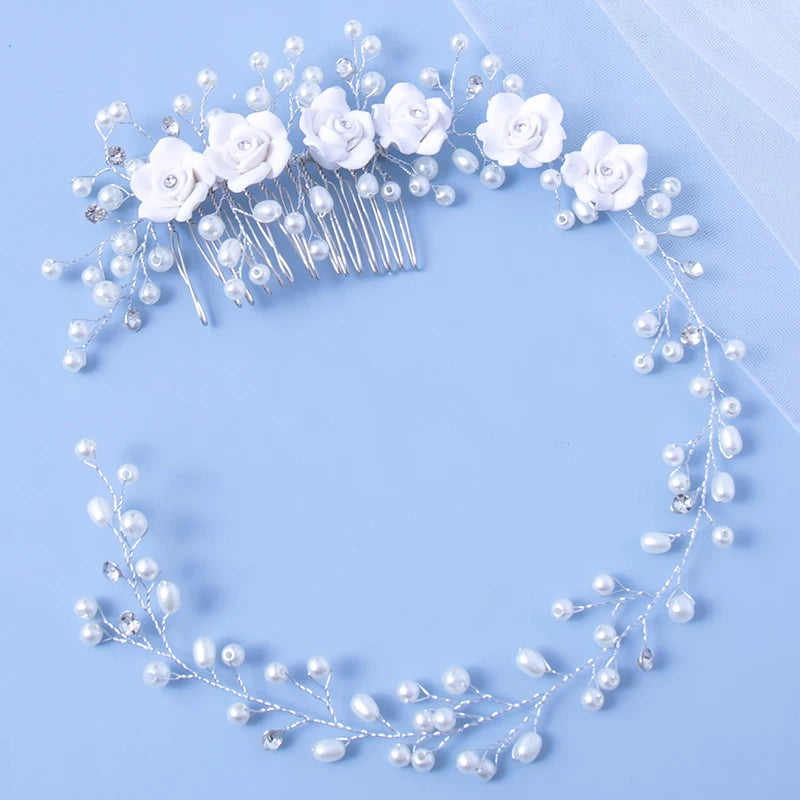 Silver Pearl Crystal Wedding Hair Comb Bride's Hair Ornament