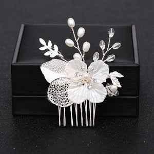 Silver Pearl Crystal Wedding Hair Combs Bridal Headpiece