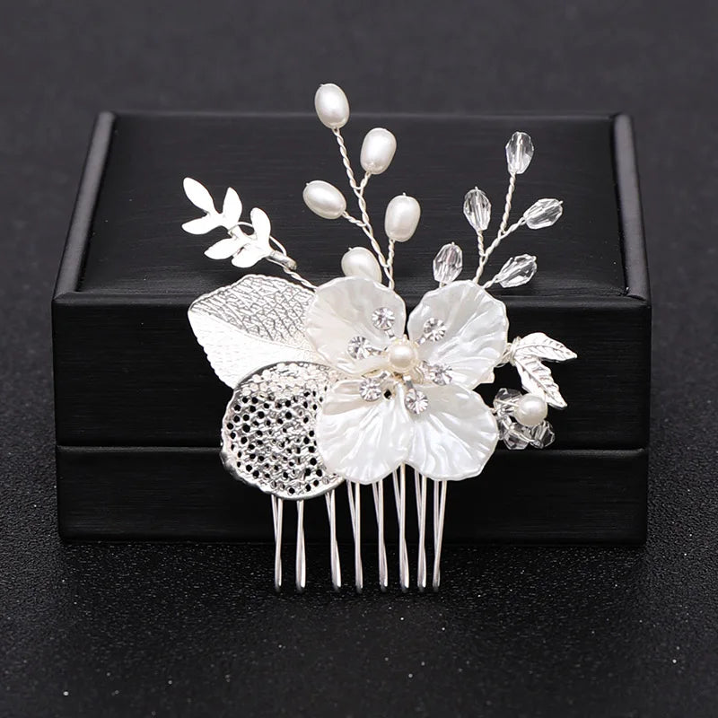 Silver Pearl Crystal Wedding Hair Combs Bridal Headpiece