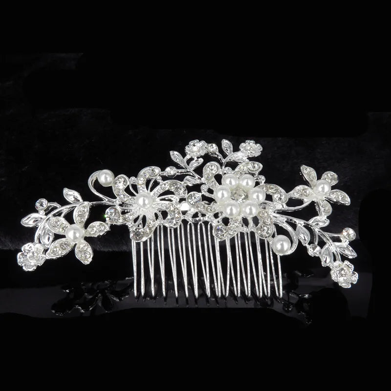 Silver Pearl Crystal Wedding Hair Combs Bridal Headpiece