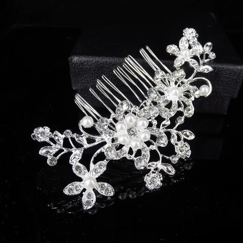 Silver Pearl Crystal Wedding Hair Combs Bridal Headpiece