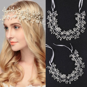 Silver Pearl Flower Hair Vine Band Tiara Headband Bride Wedding Hair Accessories