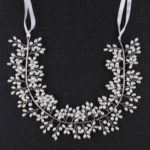 Silver Pearl Flower Hair Vine Band Tiara Headband Bride Wedding Hair Accessories