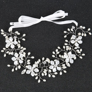 Silver Pearl Flower Headband Tiara For Women Bride Crystal Party Queen Bridal