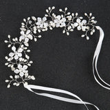 Silver Pearl Flower Headband Tiara For Women Bride Crystal Party Queen Bridal