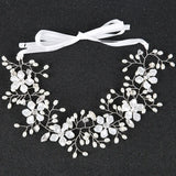 Silver Pearl Flower Headband Tiara For Women Bride Crystal Party Queen Bridal