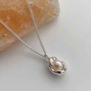 Silver Pearl Geometric Necklace Clavicle Chain