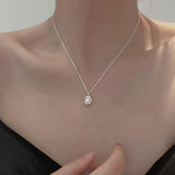 Silver Pearl Geometric Necklace Clavicle Chain