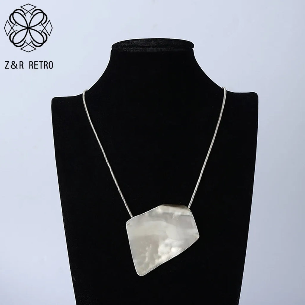 Long Silver Pendant Necklace for Women