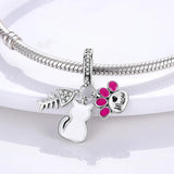 Silver Plata Enamel Cat Charm for Bracelet Necklace DIY Jewelry