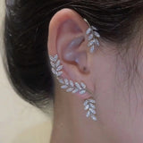 Silver Butterfly Leaf Ear Clips No Piercing Women Sparkling Ear Cuff Clip Earrin