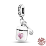 Silver Racer Agent Shield Guitar CZ Dangle Pendant Charm Bead