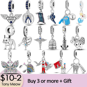 Silver Racer Agent Shield Guitar CZ Dangle Pendant Charm Bead