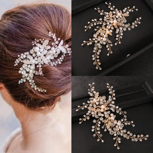 Silver Rhinestone Leaf Headband Tiara Pearl Crystal Hair Comb Bride Headpiece