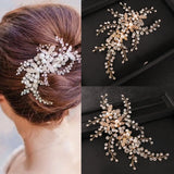 Silver Rhinestone Leaf Headband Tiara Pearl Crystal Hair Comb Bride Headpiece
