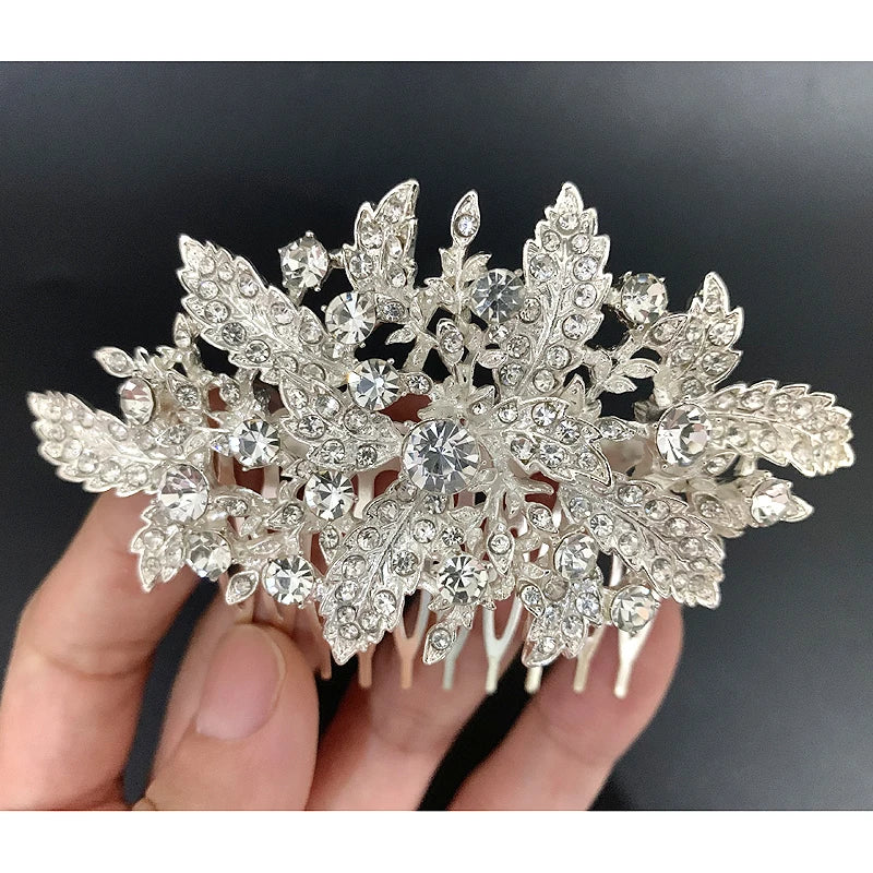 Silver Rhinestone Wedding Hair Combs Leaf Hair Ornaments