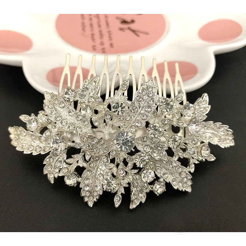 Silver Rhinestone Wedding Hair Combs Leaf Hair Ornaments