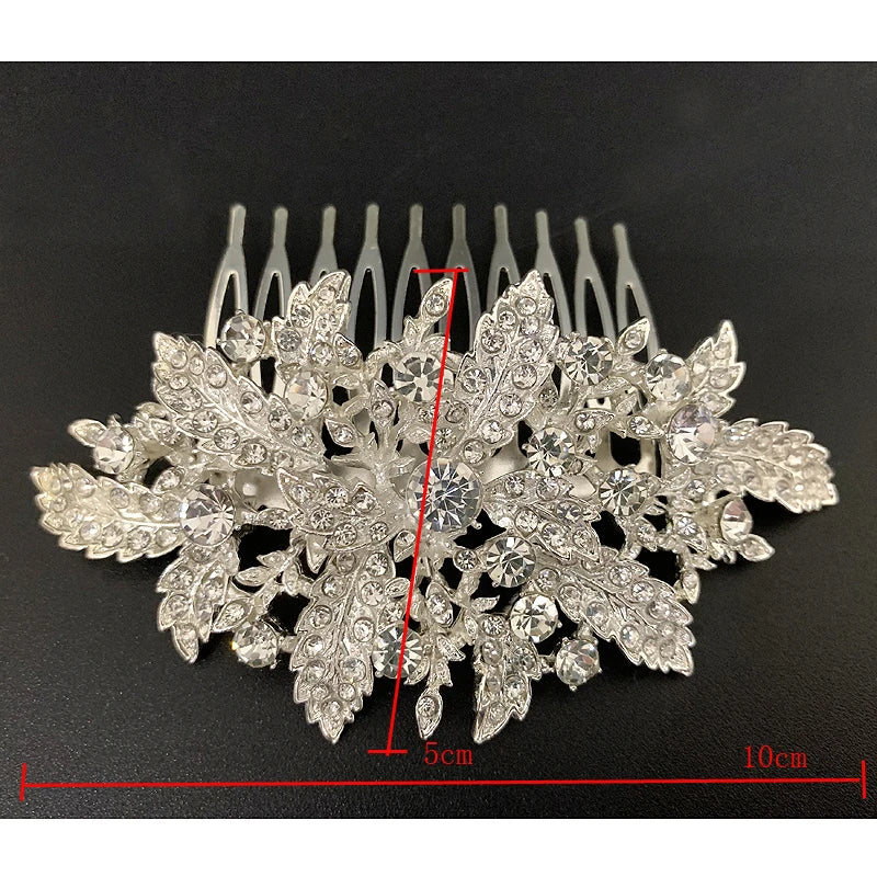 Silver Rhinestone Wedding Hair Combs Leaf Hair Ornaments