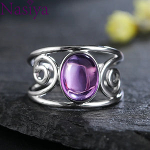 Amethyst Silver Ring for Women Engagement Wedding Gift