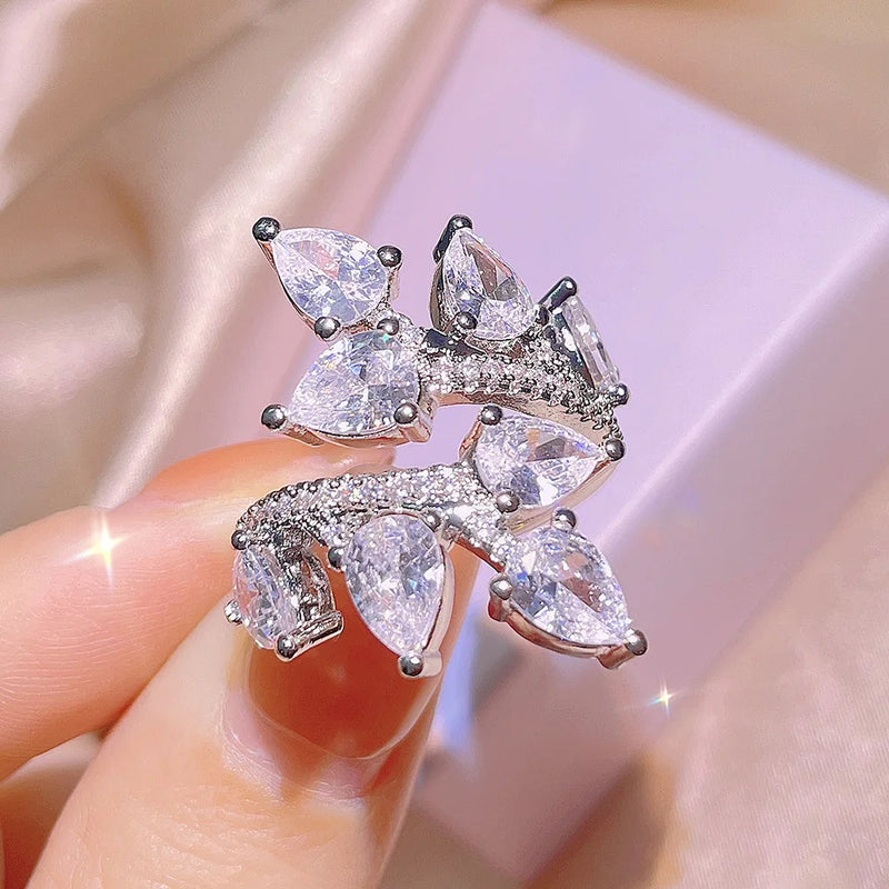 Silver Zircon Ring for Women Wedding Engagement Bridal Party