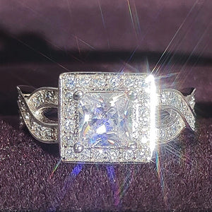 Silver Princess Cut Twisted Wedding Ring for Women