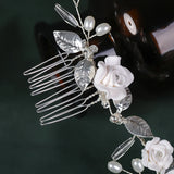 Silver Rose Flowers Pearls Tiaras Hair Combs Leaf Crystal Two Combs