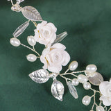 Silver Rose Flowers Pearls Tiaras Hair Combs Leaf Crystal Two Combs