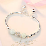 Silver Round Bead Charm Bracelet & Bangle for Women Girls Party Jewelry Gift