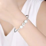 Silver Round Bead Charm Bracelet & Bangle for Women Girls Party Jewelry Gift