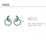 Silver Circle Shaped Earrings With Green Leaves Zircon Ear Studs
