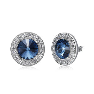 Silver Round Stud Earrings with Real Crystals from Austria