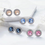 Silver Round Stud Earrings with Real Crystals from Austria