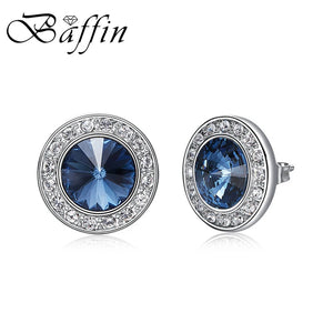 Silver Round Stud Earrings with Real Crystals from Austria