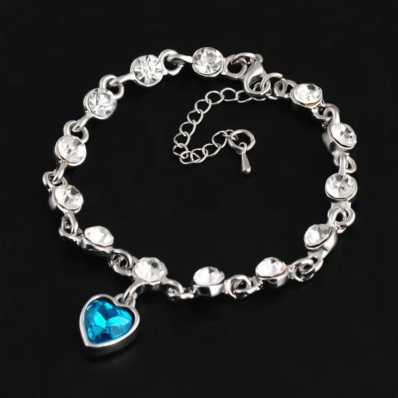 Heart-shaped Silver Sapphire Bracelet for Women
