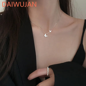 Silver Butterfly Charm Choker Necklace Female Animal Clavicle Chain