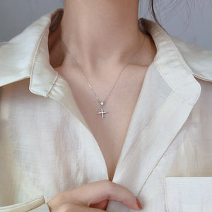 Silver Cross Pendant Necklace Zircon Clavicle Chain Wedding Jewelry
