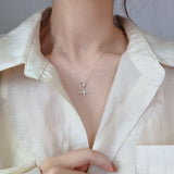 Silver Cross Pendant Necklace Zircon Clavicle Chain Wedding Jewelry