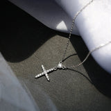 Silver Cross Pendant Necklace Zircon Clavicle Chain Wedding Jewelry