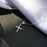 Silver Cross Pendant Necklace Zircon Clavicle Chain Wedding Jewelry