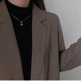 Silver Cross Pendant Necklace Zircon Clavicle Chain Wedding Jewelry